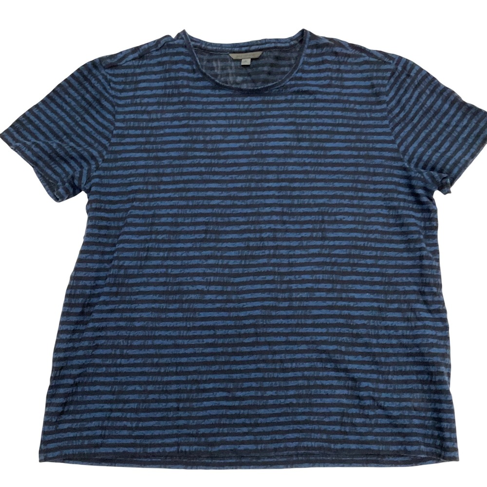 John Varvatos Black Blue Striped Short Sleeve Crewneck Tee shirt Men's cotton XL